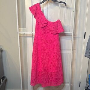 Lilly Pulitzer Size 4 Vibrant Pink One-Shoulder Midi Dress‎